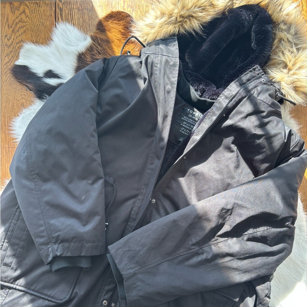 Torrid Black Puffer Coat with Faux Fur Hood